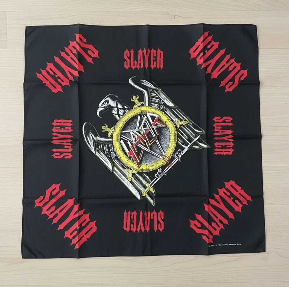 Vintage 1993 Slayer Brockum Collection Bandana 22x22 Black Eagle Pentagram